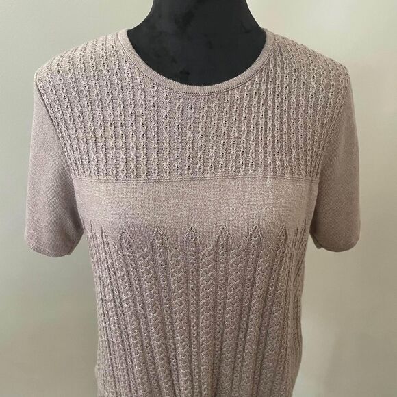 Alfred Dunner Cable Knit Sweater Medium Taupe Texture Round Neck - Picture 1 of 8